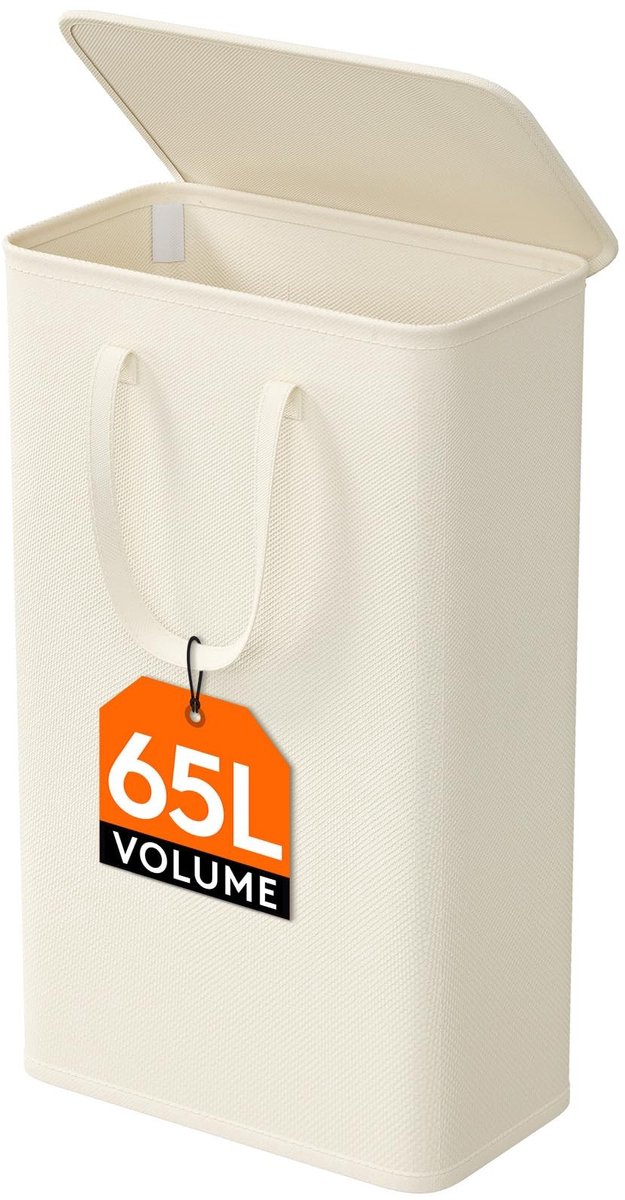 Dailygoods - Dailygoody - Slanke Wasmand - Inklapbare Kledingopberger - Makkelijk Draagbaar - Wit - Grote Capaciteit 65L - Geschikt Voor Badkamer - 1 Stuks