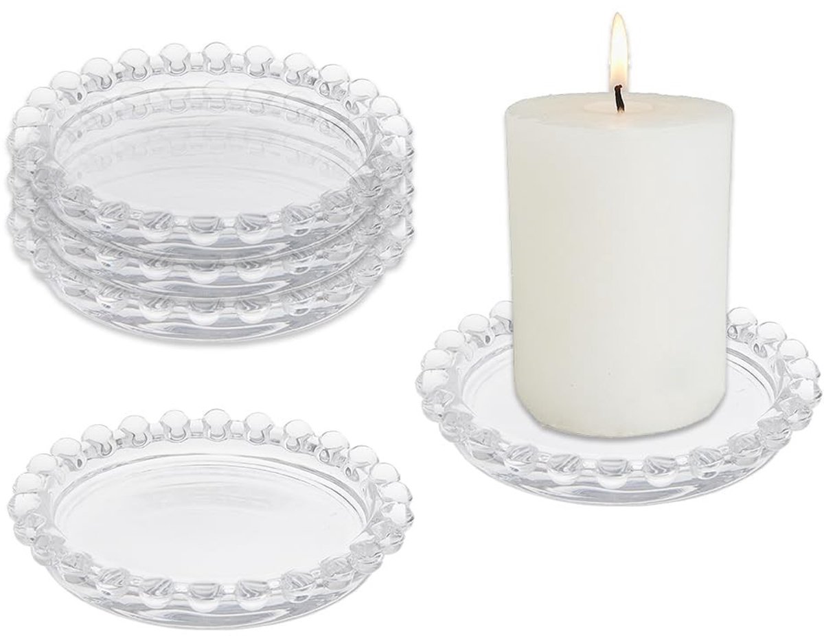 Dailygoods - Dailygoody - Glazen Kaarsenhouder - Transparant - Ronde Kaars Plaat - 9,5 cm - Perfect voor Feestdecoratie - Elegant en Duurzaam