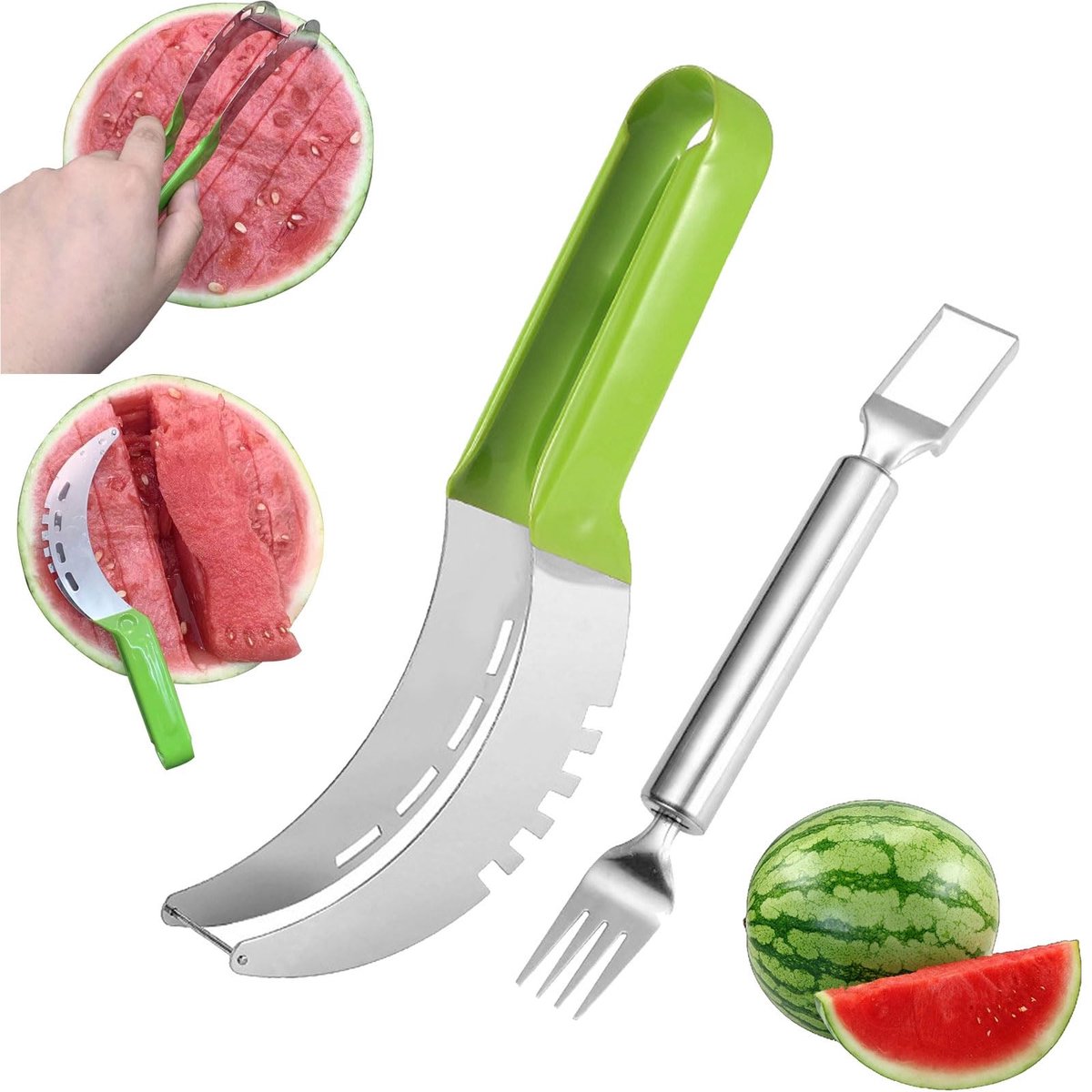 Dailygoods - Dailygoody - Watermeloensnijder - Pasteque mes - Snel snijden - 2 stuks - Multifunctioneel - Ideaal voor thuisgebruik - Roestvrij staal