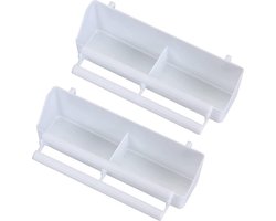 Grote verpakking van 2 voederbakken, vogelvoeder voor het ophangen van vogelvoerdispenser, waterbak, lange waterruimte, bekerhouder, voederbak, kooi-accessoires voor vogels, papegaaien, wit