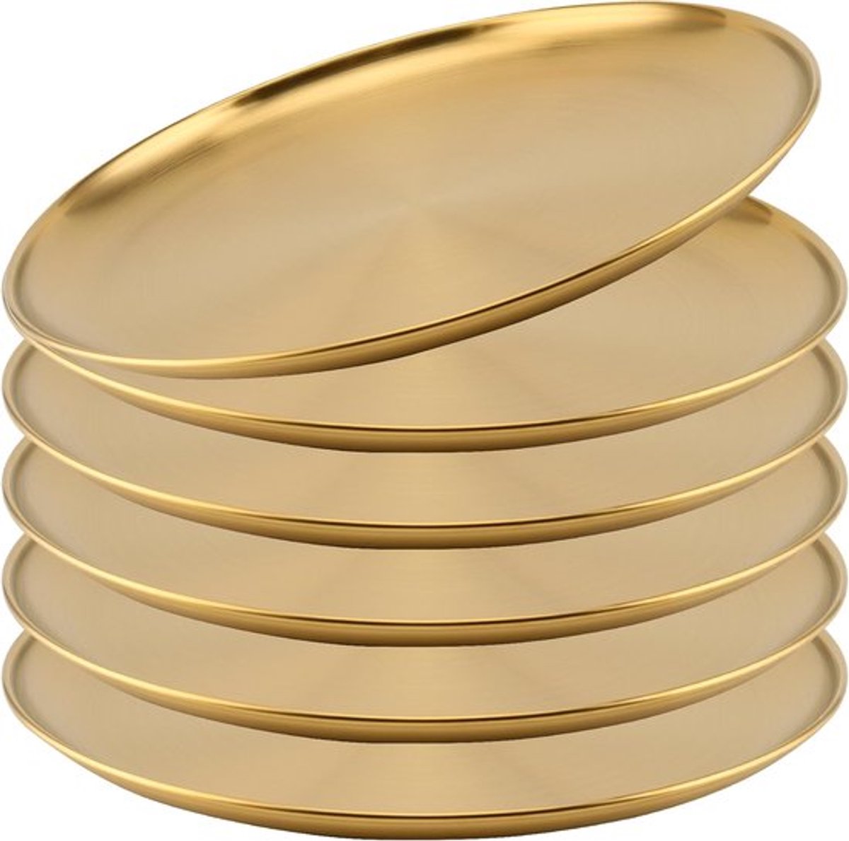 6 stuks - Bestek - 30 cm - Rond bord - Roestvrijstalen bord - Rond - Metalen bord - 201 roestvrij staal - Keukengerei - Groot - Campingbord - Geschikt voor barbecue, snacks en het serveren van eten - Vaatwasmachinebestendig - Goud