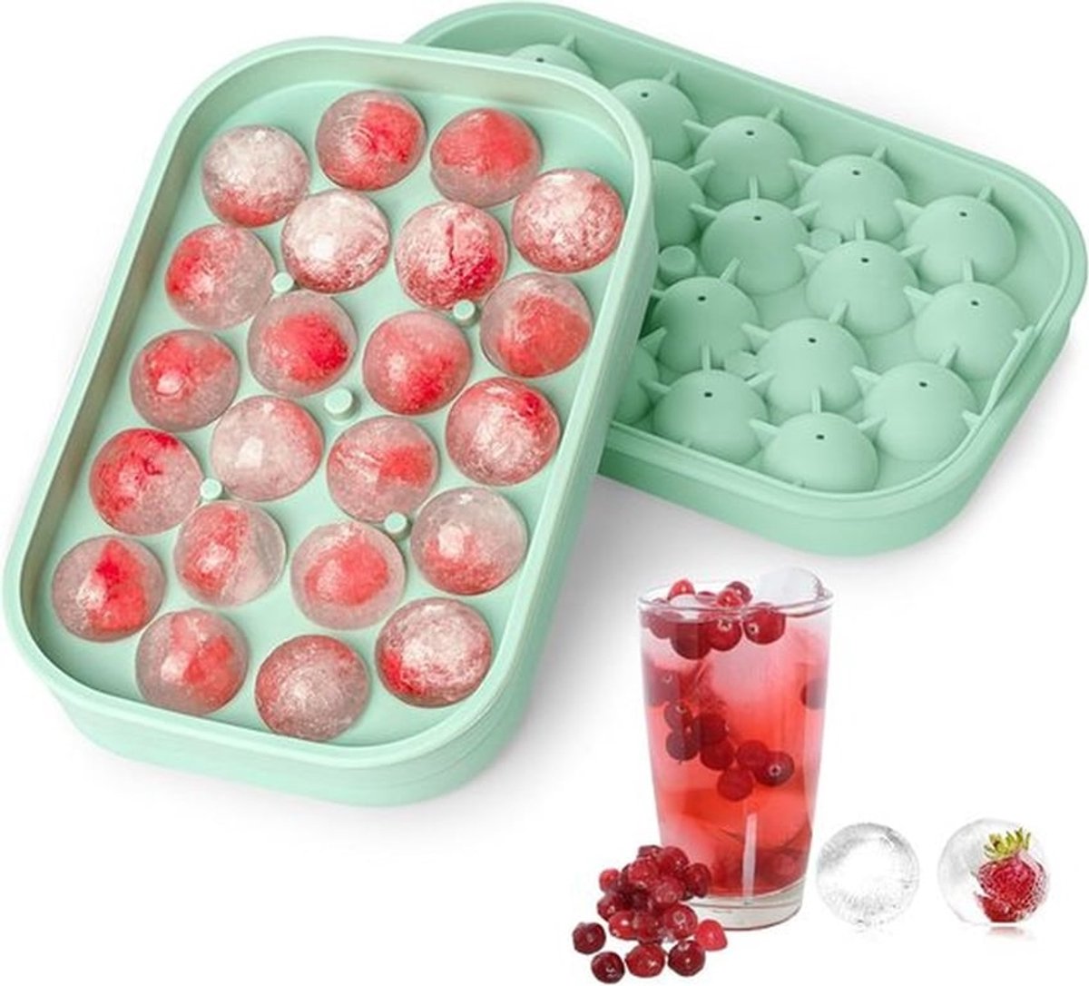 IJsblokjesvormen voor de koelkast – 2-delige set – Siliconen vormen voor ijsbollen met deksel – BPA-vrij – Eenvoudig los te maken – Maak zelf ronde ijsblokjes – Ideaal voor cocktails & koffie – Groen