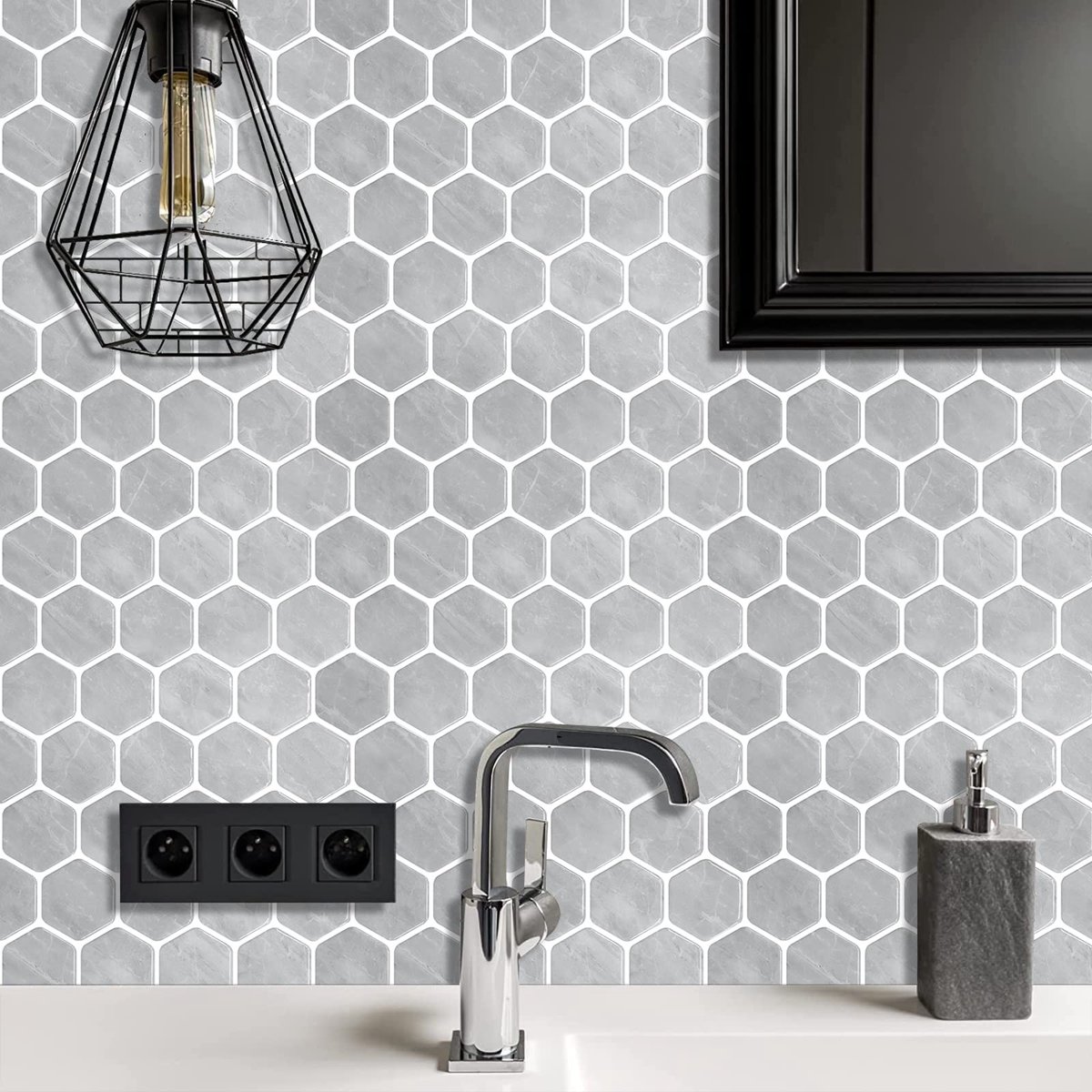 Dailygoody - Mozaïek Wandstickers - Waterproof en Zelfklevend - Grijs Marmeren - Voor Keuken en Badkamer - Makkelijk te Aanbrengen - Decoratie voor Wa