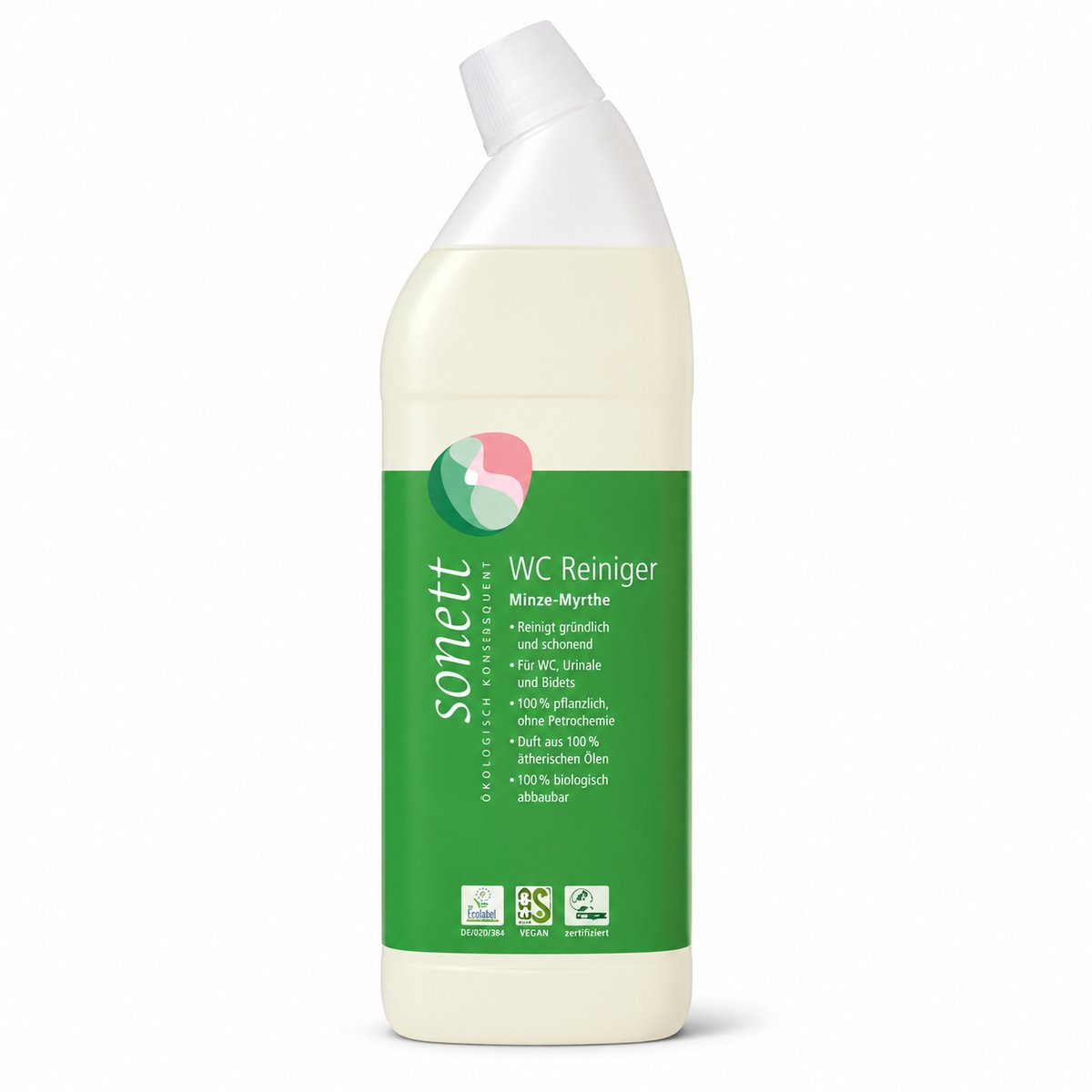 Sonett Toiletreiniger Munt & Mirte 750 ml - 100% Plantaardig - Biologisch Gecertificeerde Etherische Olieen - Verwijdert Kalk & Urinesteen - 100% Biologisch Afbreekbaar