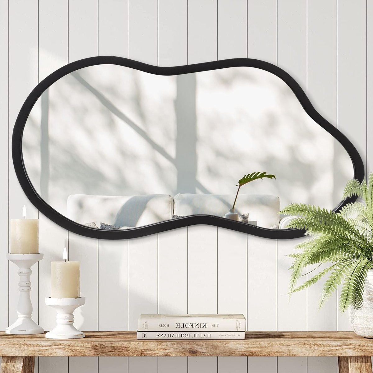 Moderne Asymmetrische Wandspiegel met Houten Frame voor Badkamer, Slaapkamer en Woonkamer