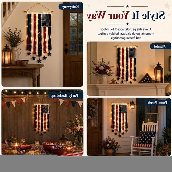 Dodenherdenking vlaggen voor Memorial Day | Decoratie met verlichting en retro uitstraling - 127x68,5 cm voor tuin, huis en muur feestversiering