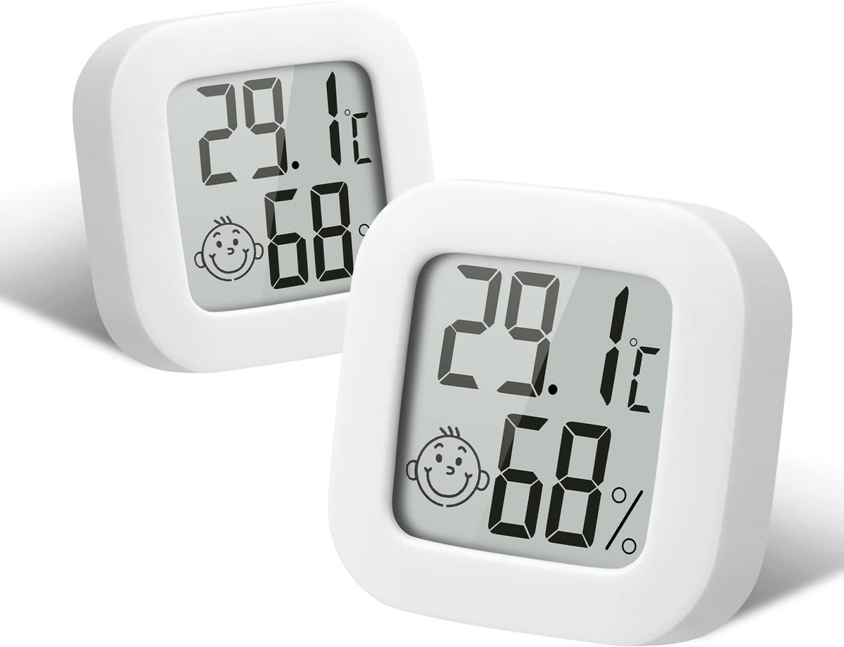 Dailygoods - Dailygoody - Indoor Hygrometer en Thermometer - Vochtigheidsmeter - Wit - Geschikt voor Kinderen - Perfect voor Huiskamers - 2-Pack
