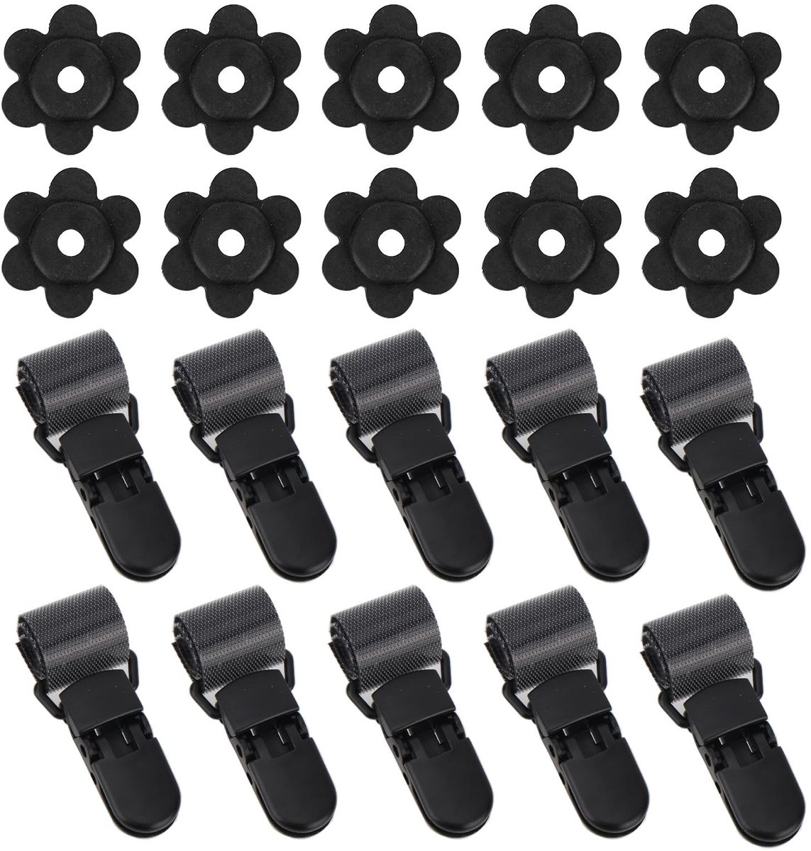 Dailygoods - Dailygoody - Tuinvlaggenklemmen - Anti-wind Vlaggenmastklemmen - Verstelbaar - Zwart - Rubberen Paalstoppers - Voor Binnen en Buiten - 20 Stuks