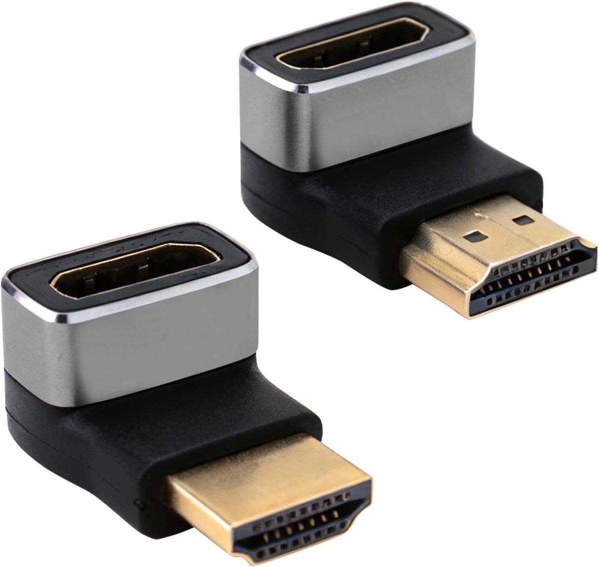 Ultra HD 8K HDMI Adapter Set van 2, Bi-Directioneel, 90° & 270° Hoekplug voor PS5, Xbox, TV en PC met 48Gbps, HDR en Dolby eARC