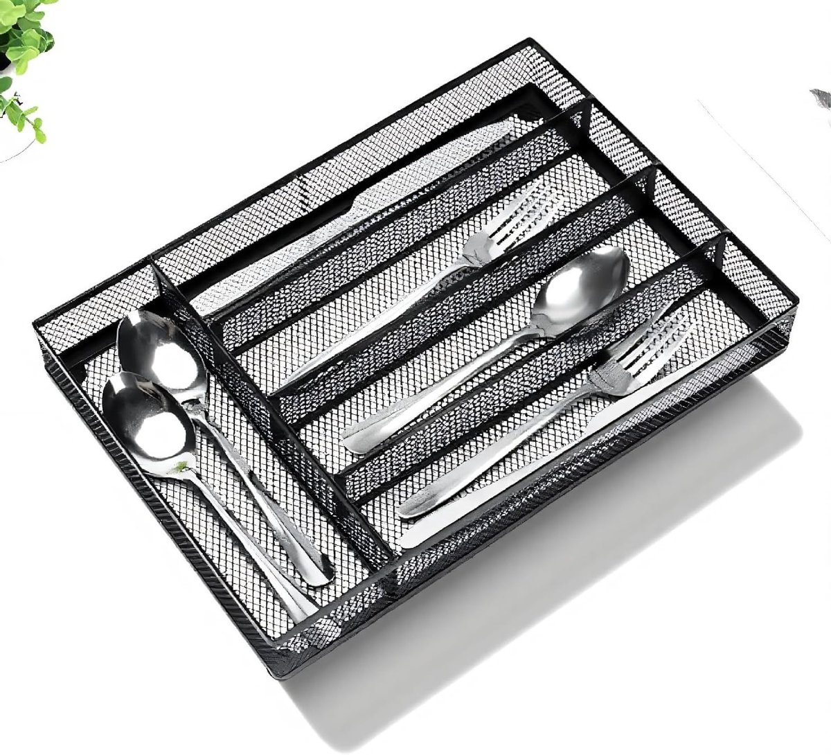 Praktische Bestek Organizer met Antislip Mesh, Carbon Staal Scheiders voor Lepels en Vorken, Ideaal voor Keuken en Bureauopslag