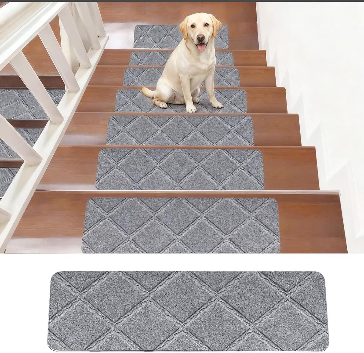 Zelfklevende Trapmatten 15 Stuks 55 cm x 19 cm Antislip Traptreden voor Huisdieren, Ouderen en Kinderen - Herbruikbaar en Aanpasbaar in Lichtgrijs
