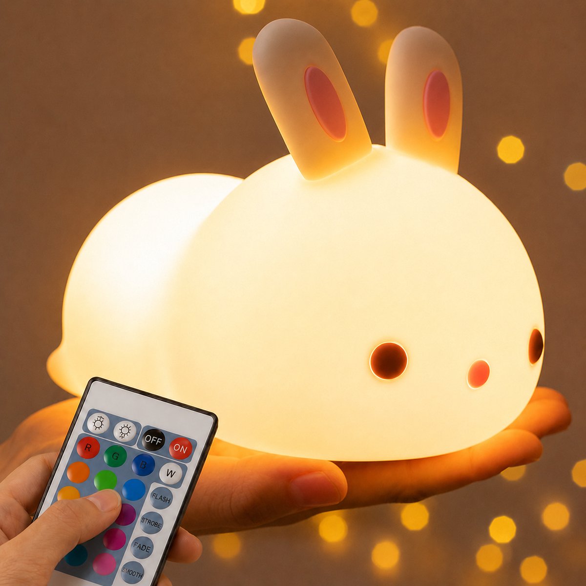 Rabbit Nachtlampje Kind – LED Nachtlamp met Tik- & Afstandsbediening – 7 Kleuren – Oplaadbaar Siliconen Kinderlampje – Voor Baby & Kinder – Tot 10 uur - Kinderen Cadeau