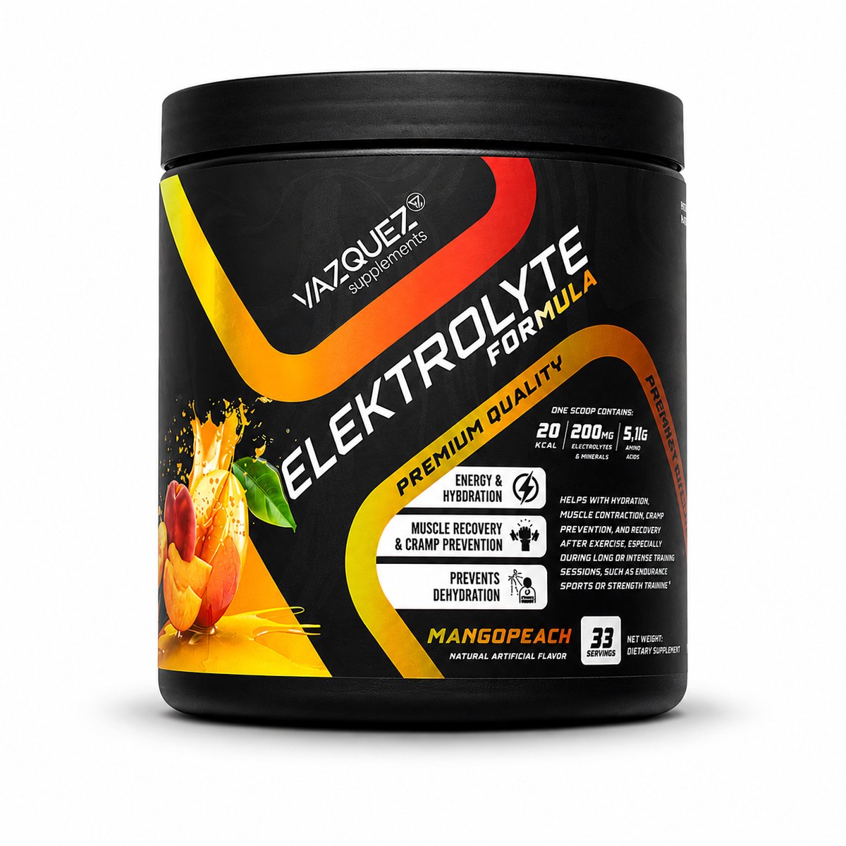 Electrolyten - Mango/Peach - Vochtbalans - Zweten - Electrolyten Poeder - Hydratatie & Herstel - Voor Sporters, Sauna, Keto & Fasting - Met Natrium, Kalium & Magnesium