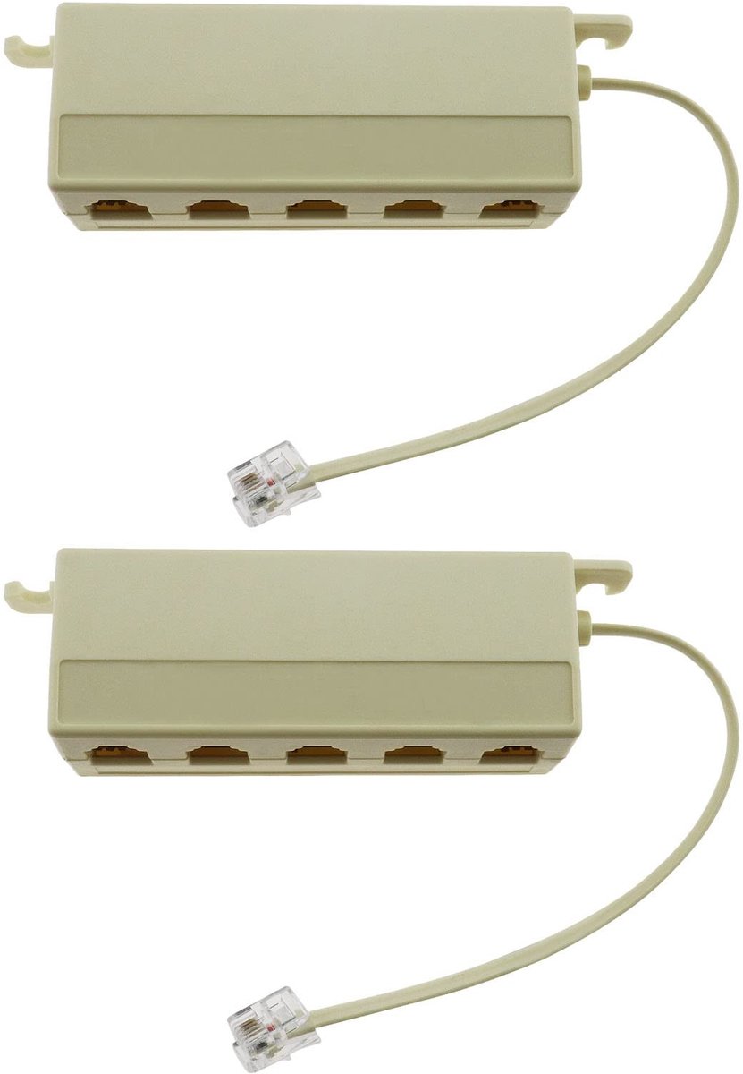 Dailygoods - Dailygoody - Telefoon Splitter - RJ11 6P4C - Vijfweg Adapter - Beige - Betrouwbaar Materiaal - Geschikt voor Kantoor Telefoons