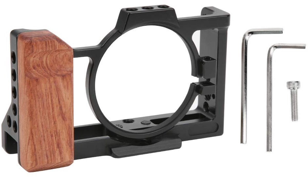 Dailygoods - Dailygoody - Camera Konijnenkooi - Beschermende Behuizing - Aluminium - Houten Handgreep - Geschikt voor ZV1 Camera - Lichtgewicht en Duurzaam