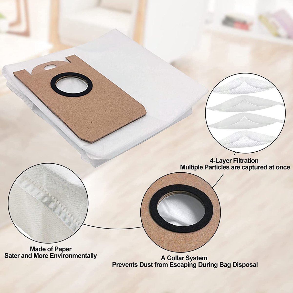 Dailygoods - Dailygoody - Lekvrij Stofzak - Grote Capaciteit - Duurzaam Materiaal - Geschikt voor Proscenic M7 M8 Max - 12 Stuks - Ideaal voor Thuisgebruik