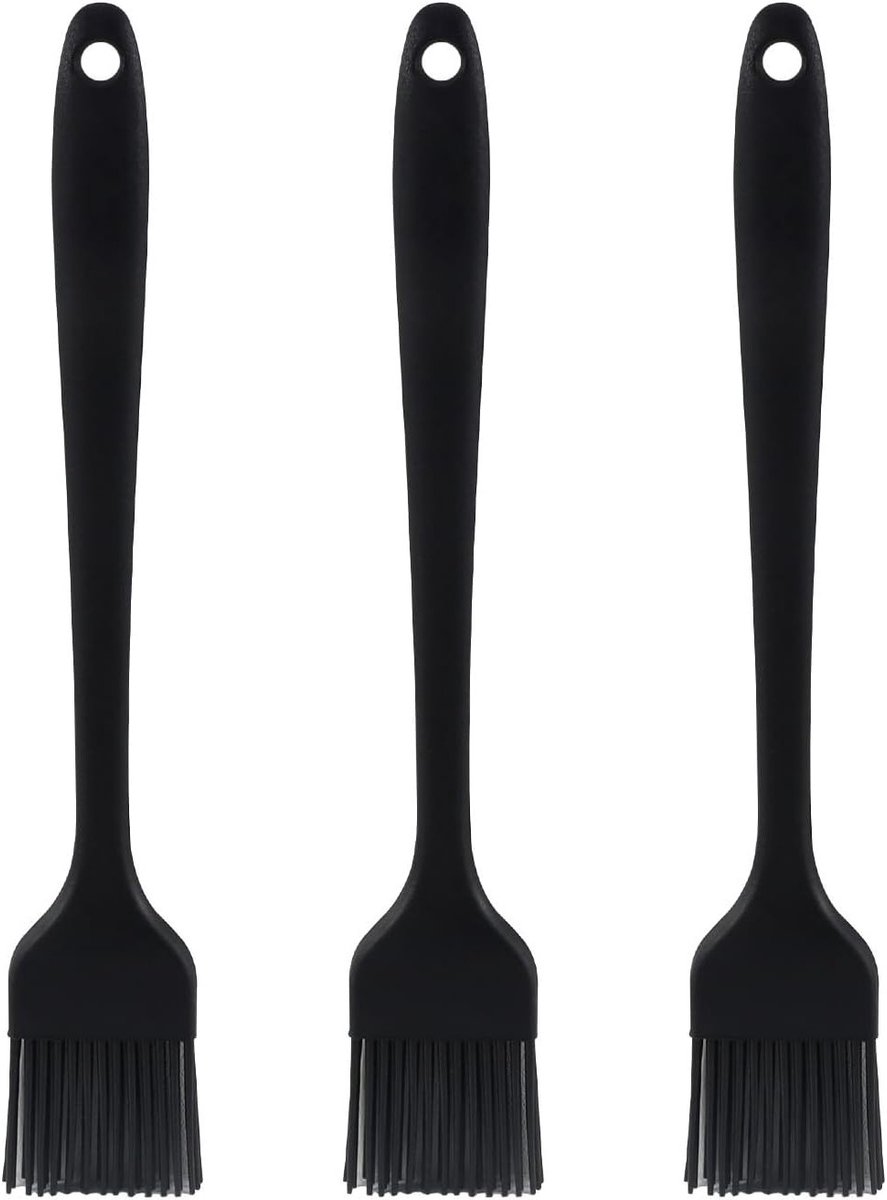 Siliconen Basting Kwasten Set van 3 - Hittebestendige Keukenhulpmiddelen voor Bakken, Grillen en Koken - 20 cm Lang en Zwart