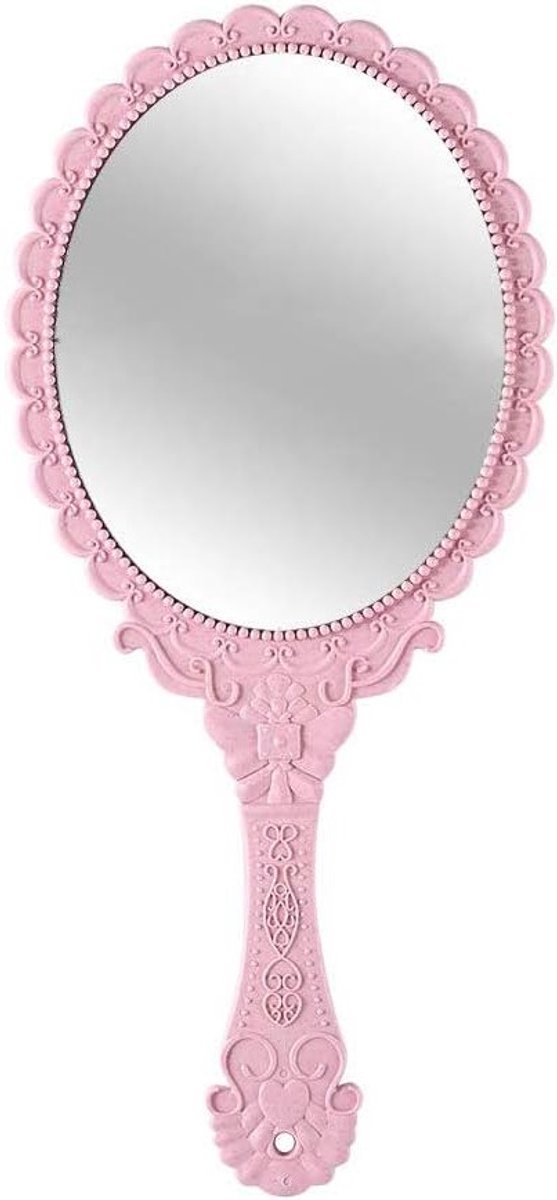 Compacte Handspiegel met Handvat - Vintage Stijl Reismirror voor Vrouwen en Meisjes - Decoratieve Make-up Spiegel in Roze voor Thuis en Op Reis