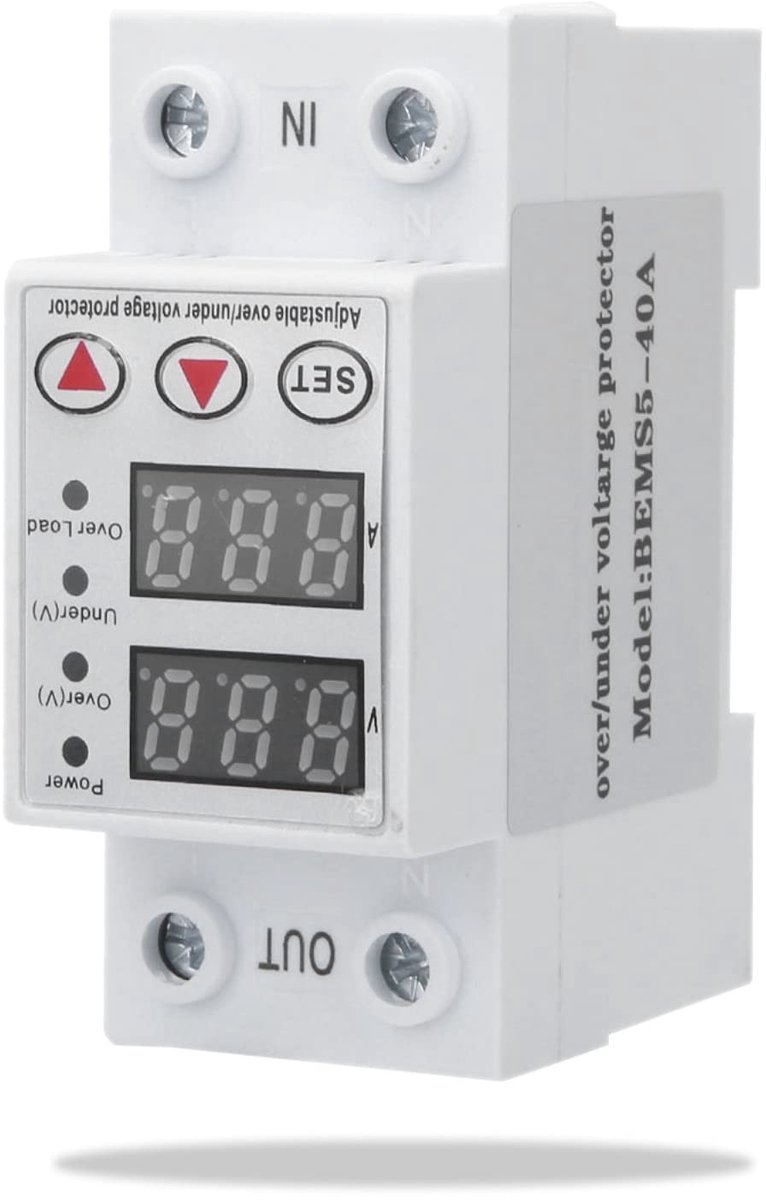 Dailygoods - Dailygoody - Spanningsbeveiliging - 230V - 40A - Digitale overspanningsbeveiliging - Voor installatie op 35 mm standaardrail - Stroombeveiliging - Voo...