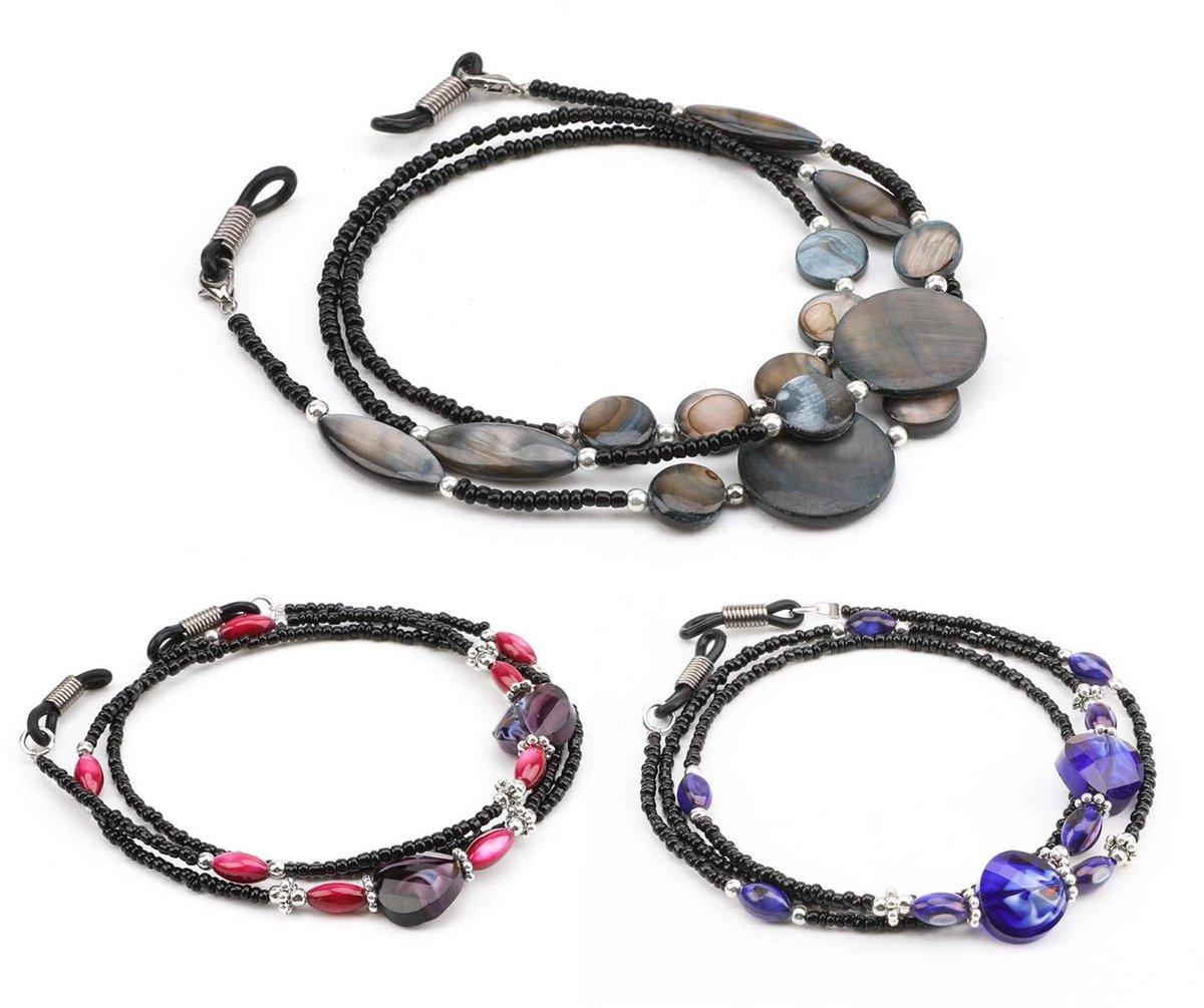 Dailygoods - Dailygoody - Beaded Glasses Strap - Verstelbare Brilketting - Non-Slip Brilhouder - Pack van 3 - Geschikt voor Zonnebrillen en Leesbrillen - Kleurvari..