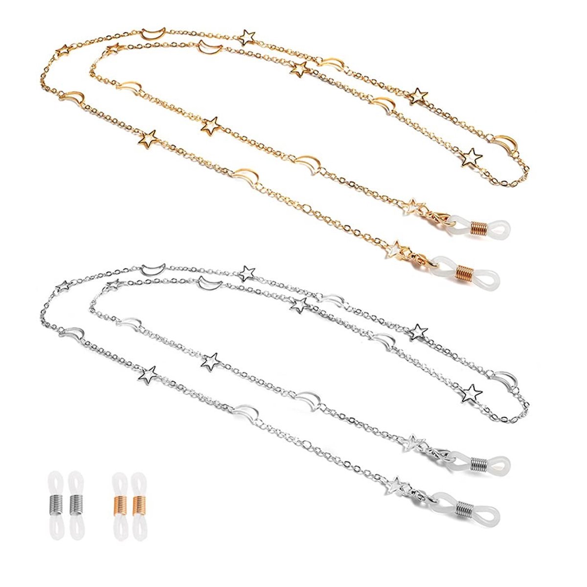 Dailygoods - Dailygoody - Lenzenvloeistof - Zonnebril Bandhouder - Stijlvol en Praktisch - Goud en Zilver - Eyewear Retainer - Geschikt voor Dames - Lange Ket