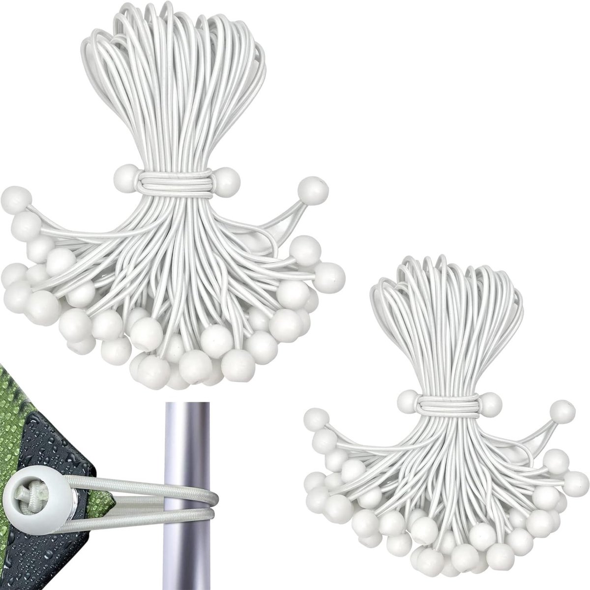 Dailygoods - 30 Stuks Tentspanners met Rubberen Lussen in Wit