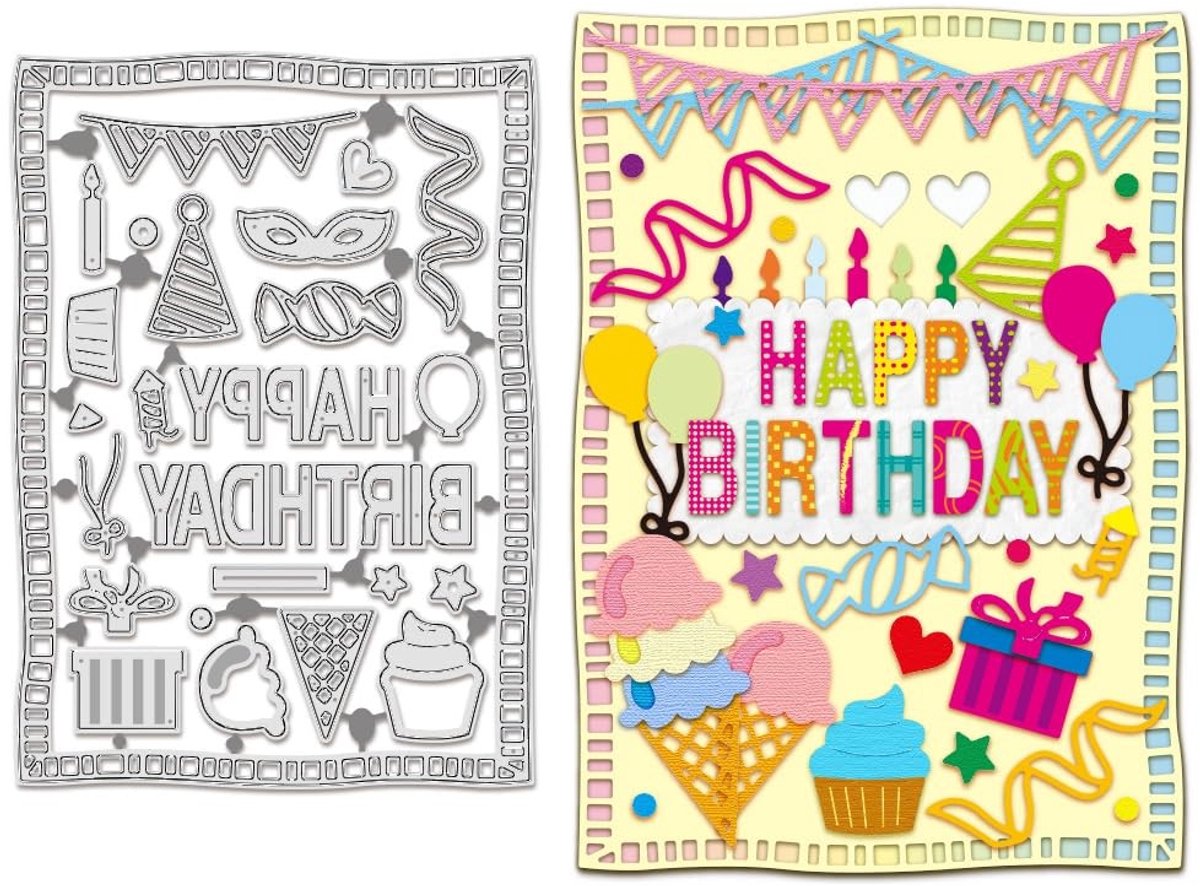 Dailygoods - Dailygoody - Snijmatrijzen voor Verjaardagstaart - Decoratieve Feestsjablonen - 12,4 x 17,4 cm - Creatief Knutselen - Koolstofstaal - Perfect voo