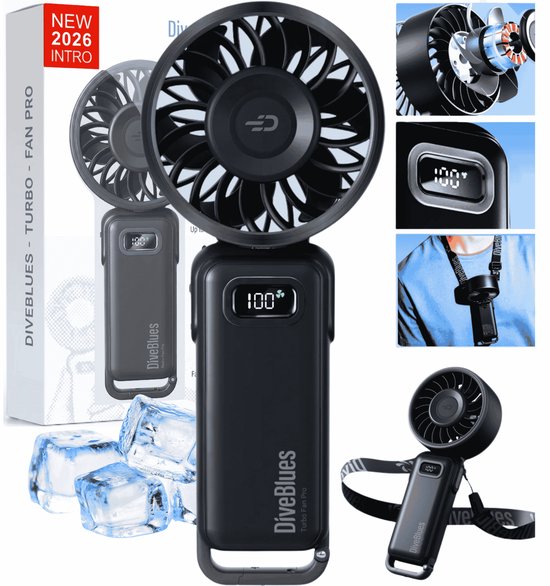 High Speed Handventilator Diveblues AIR 100 – Krachtige 100 Snelheden, LED Display, USB-C, 12 uur batterijduur, Stil