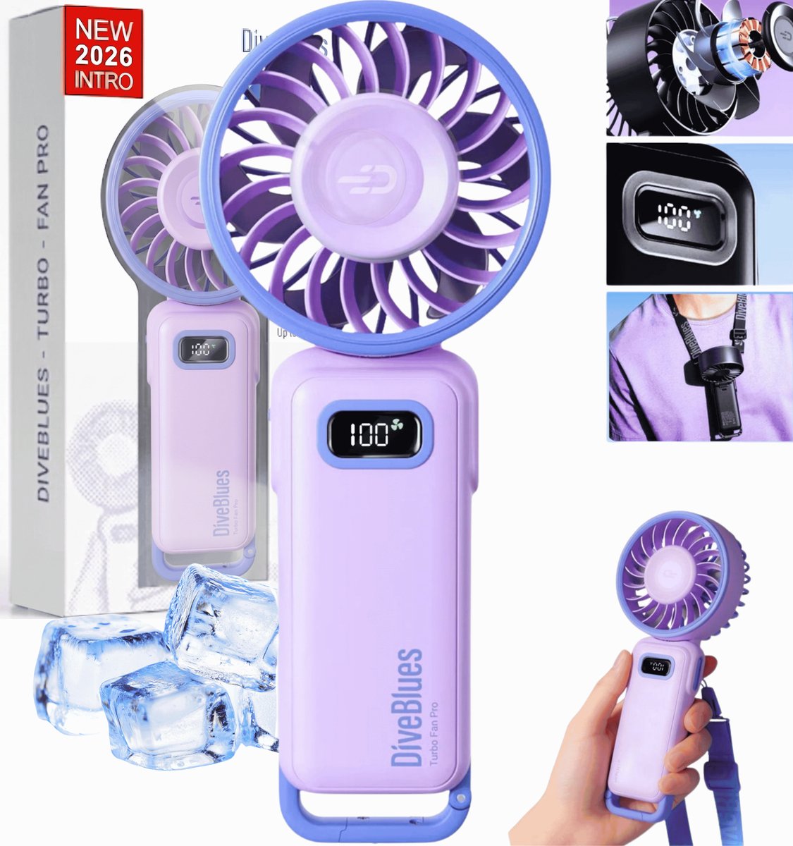 Diveblues® Oplaadbare Handventilator AIR 100 – Krachtige High Speed Airflow – 100 Snelheden – LED Display – Tot 12 uur gebruik - Koelt écht