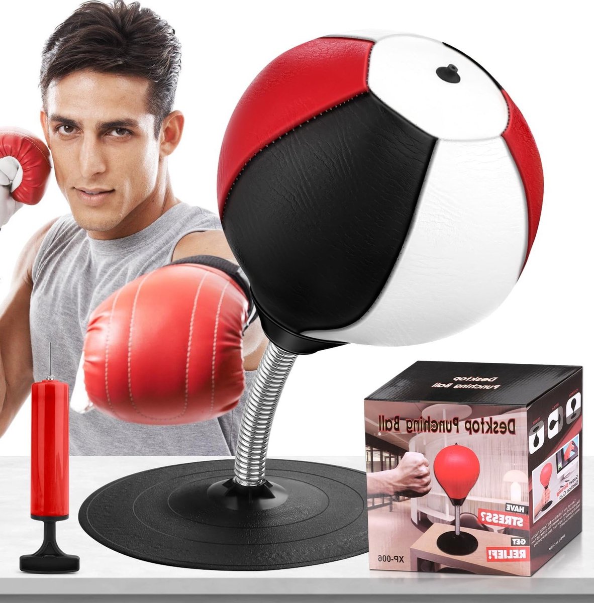 Desktop Bokszak met Sterke Zuignap, Snelheidsballen voor Stressverlichting, Ideaal voor Kantoor en Thuis, Perfect Cadeau voor Vrienden en Collega's