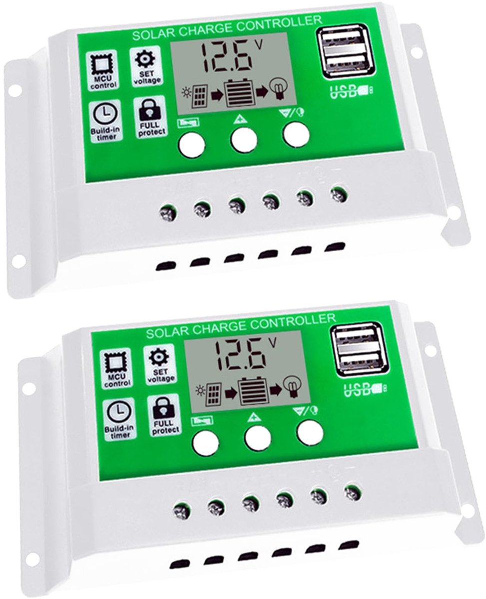 Dailygoods - Dailygoody - Solar Charging Controller - 30A PWM - LCD Display - 2 USB Poorten - Zonne-energie - Efficiënt opladen - Geschikt voor zonnepanelen - Comp