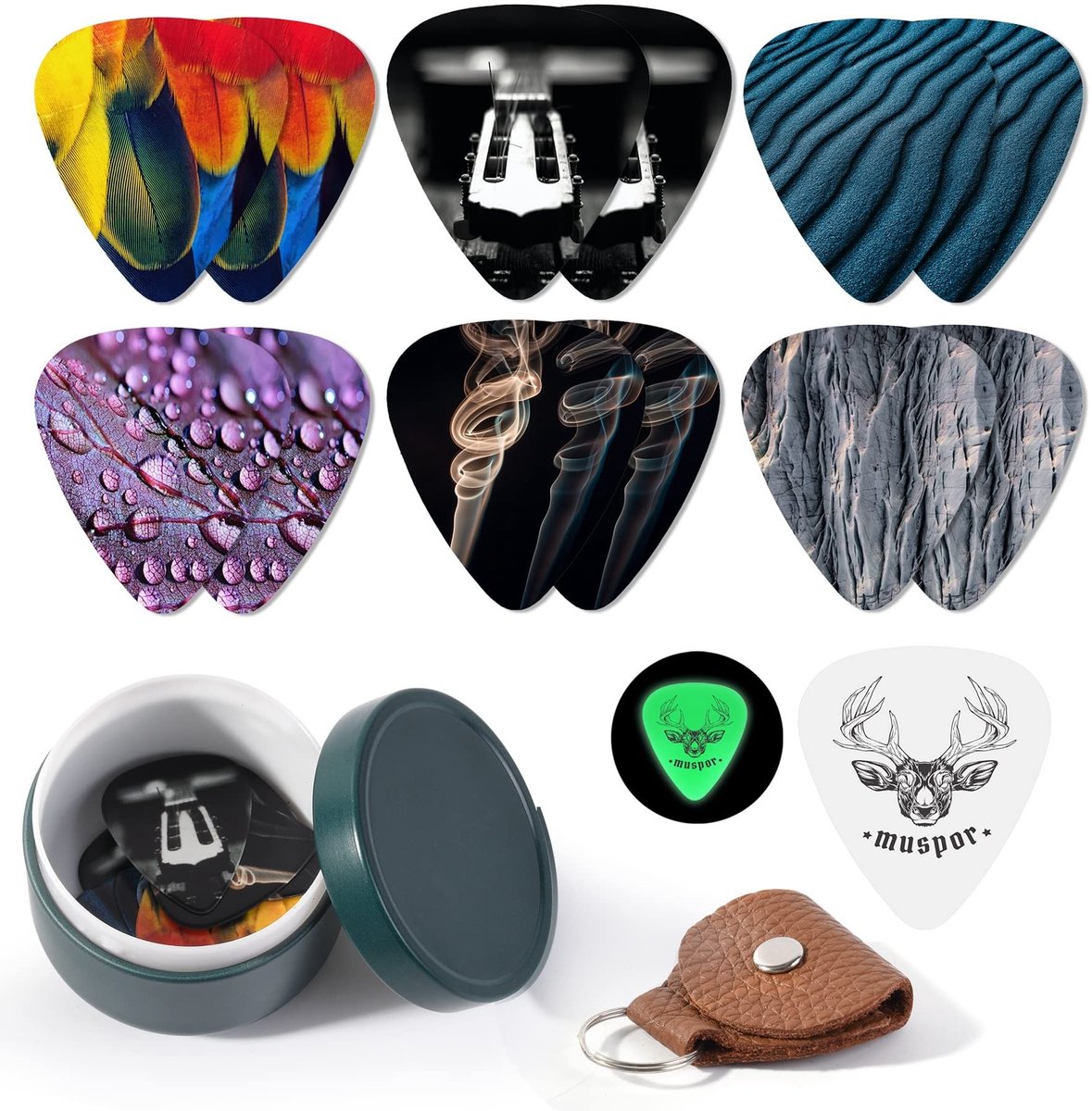Dailygoods - Dailygoody - Plectrums - Medium Gauge - Perfect voor Gitaren - 13 Stuks - Celluloid - Inclusief Doos en Houder - Geschikt voor Bas en Akoestisch