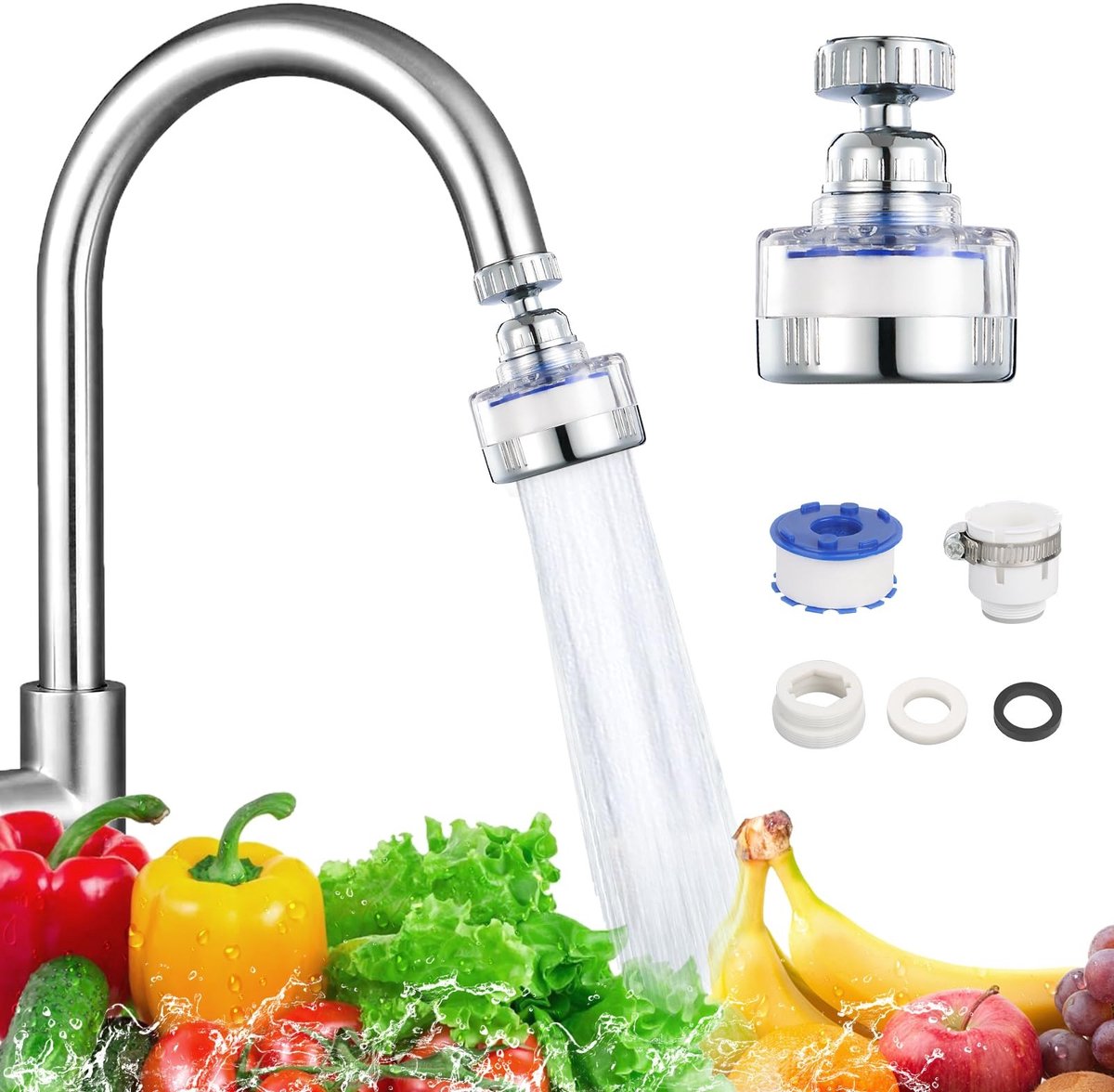 Dailygoods - Dailygoody - Waterfilterkraan - Hardwateroplossing - 360 ° draaibaar - Duurzame cartridges - Geschikt voor keuken en badkamer - 6 maanden waterfilteri