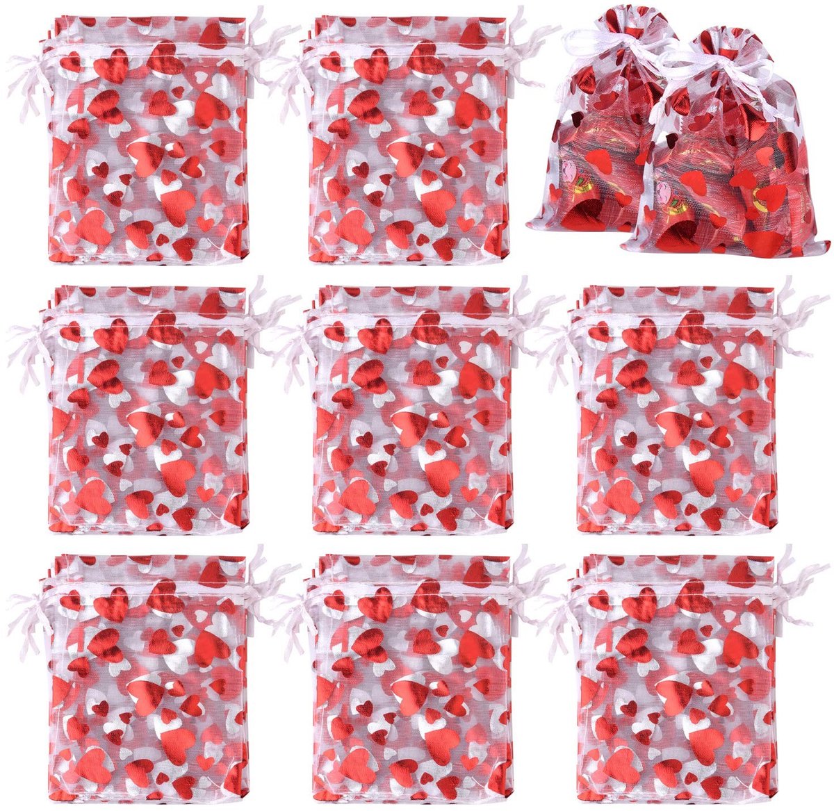 Dailygoods - Dailygoody - Valentijnscadeauzakjes - Snoepzakjes - Organza met trekkoord - Doorschijnend - Bruiloftscadeau - Geschikt voor Valentijnsdag - 120 stuks