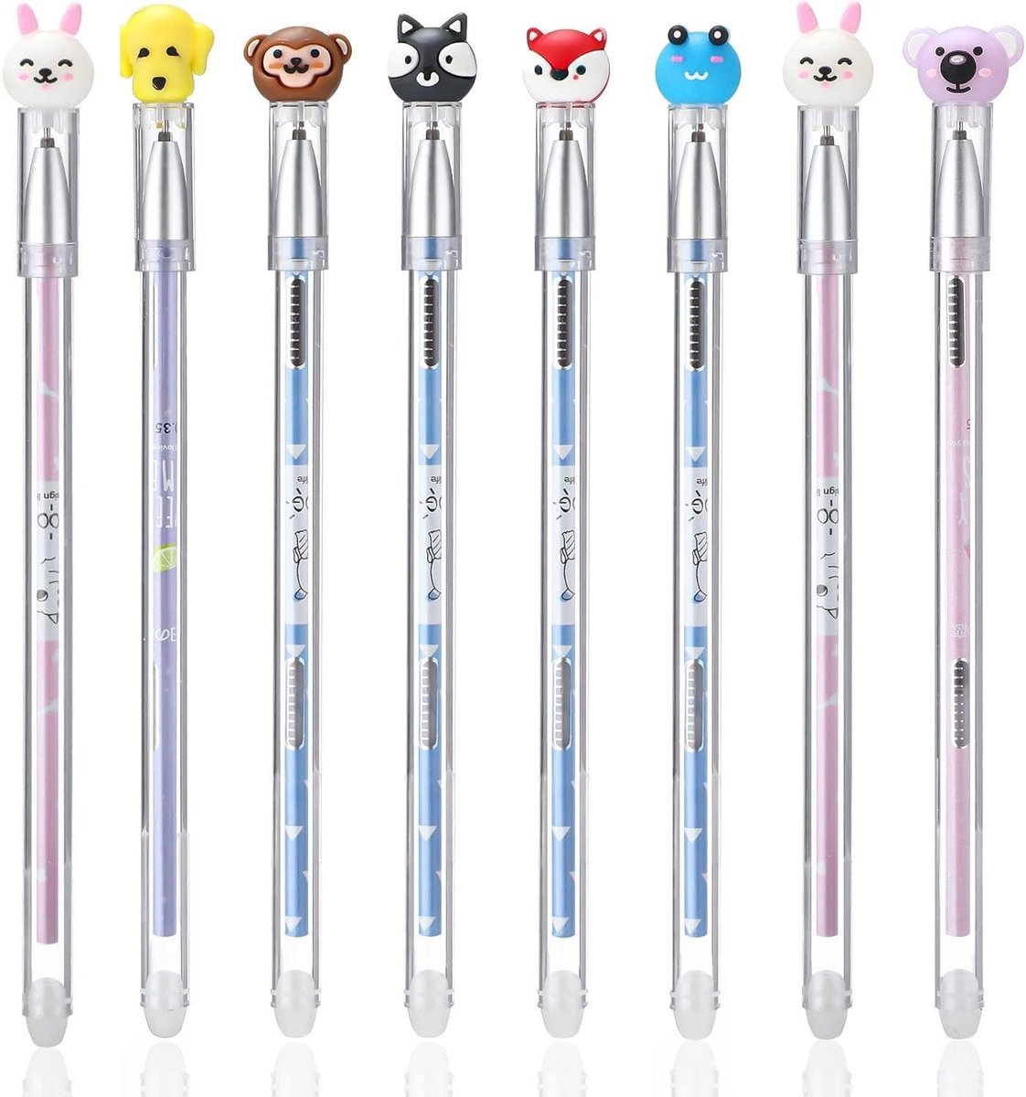 Dailygoods - 8 Pcs Erasable Ballpoint Pen Set - Uniek Cartoon Dierenontwerp - Ideaal voor Creatieve Kinderen - 0.5mm Gel Pen - Met 8 Refills - Perfect