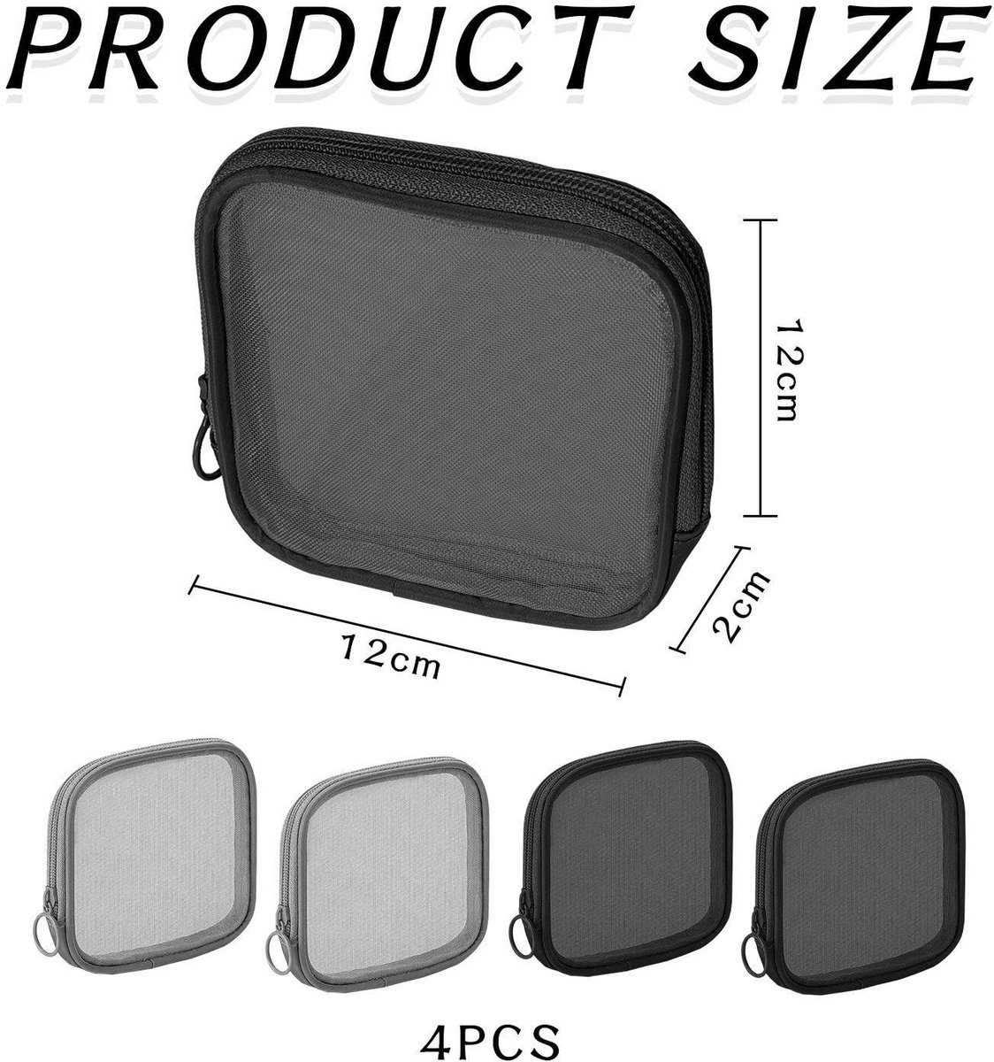 Dailygoods - Set van 4 Vierkante Netvakken voor Make-up en Reisaccessoires