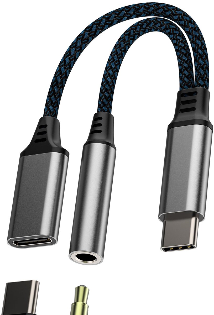 Dailygoods - USB C naar 3,5 mm Adapter 2-in-1 voor Hoofdtelefoon