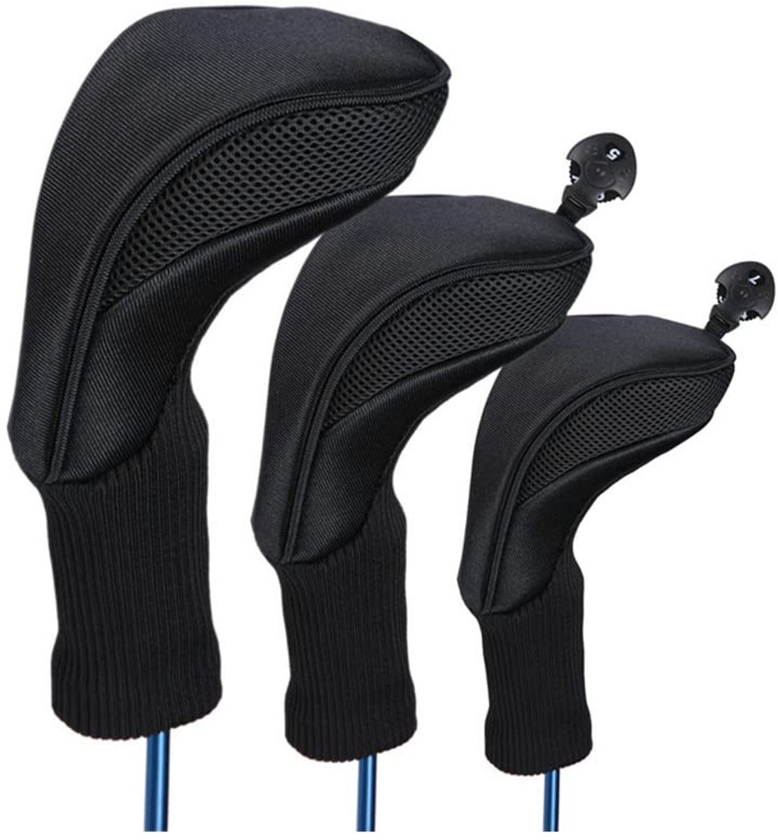Dailygoods - Dailygoody - Golf Driver Hout Hoofd Covers - Professionele Bescherming - Zwart - Golf Putter Hoofden - Set van 3 - Geschikt voor alle golfers
