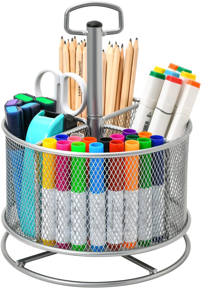 Dailygoods - Dailygoody - Bureau Organizer - Multifunctionele Penhouder - 360 Roterend - Zilver - Bureaublad Organizer - Geschikt voor Thuiswerk - Met 4 Compartime