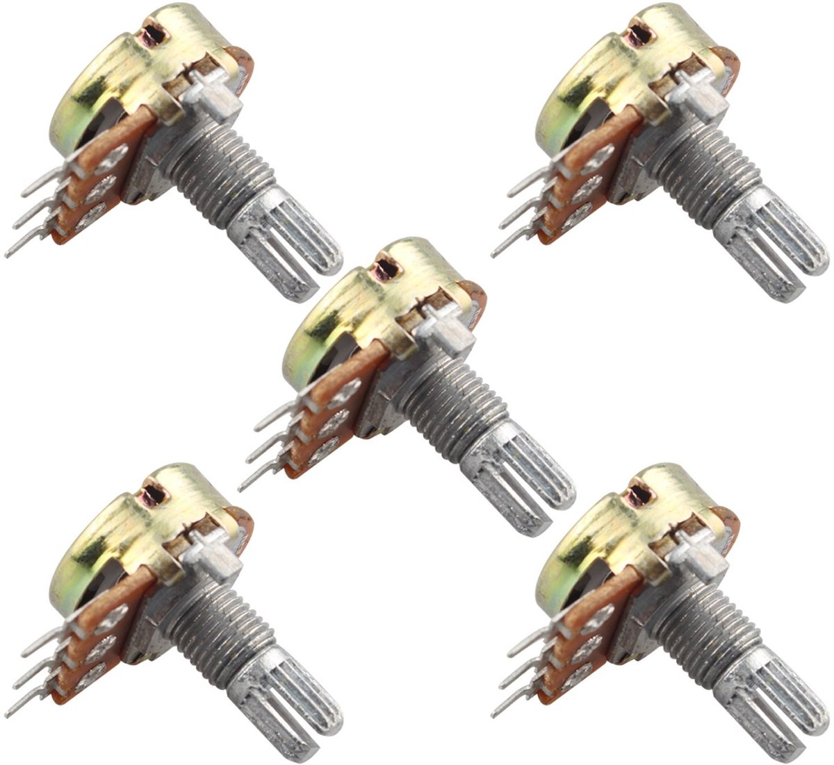 Dailygoods - Dailygoody - Potentiometer 50K - 5 stuks - Geschikt voor Arduino en Raspberry Pi - Knurled shaft - Elektronica projecten - Perfect voor hobbyiste