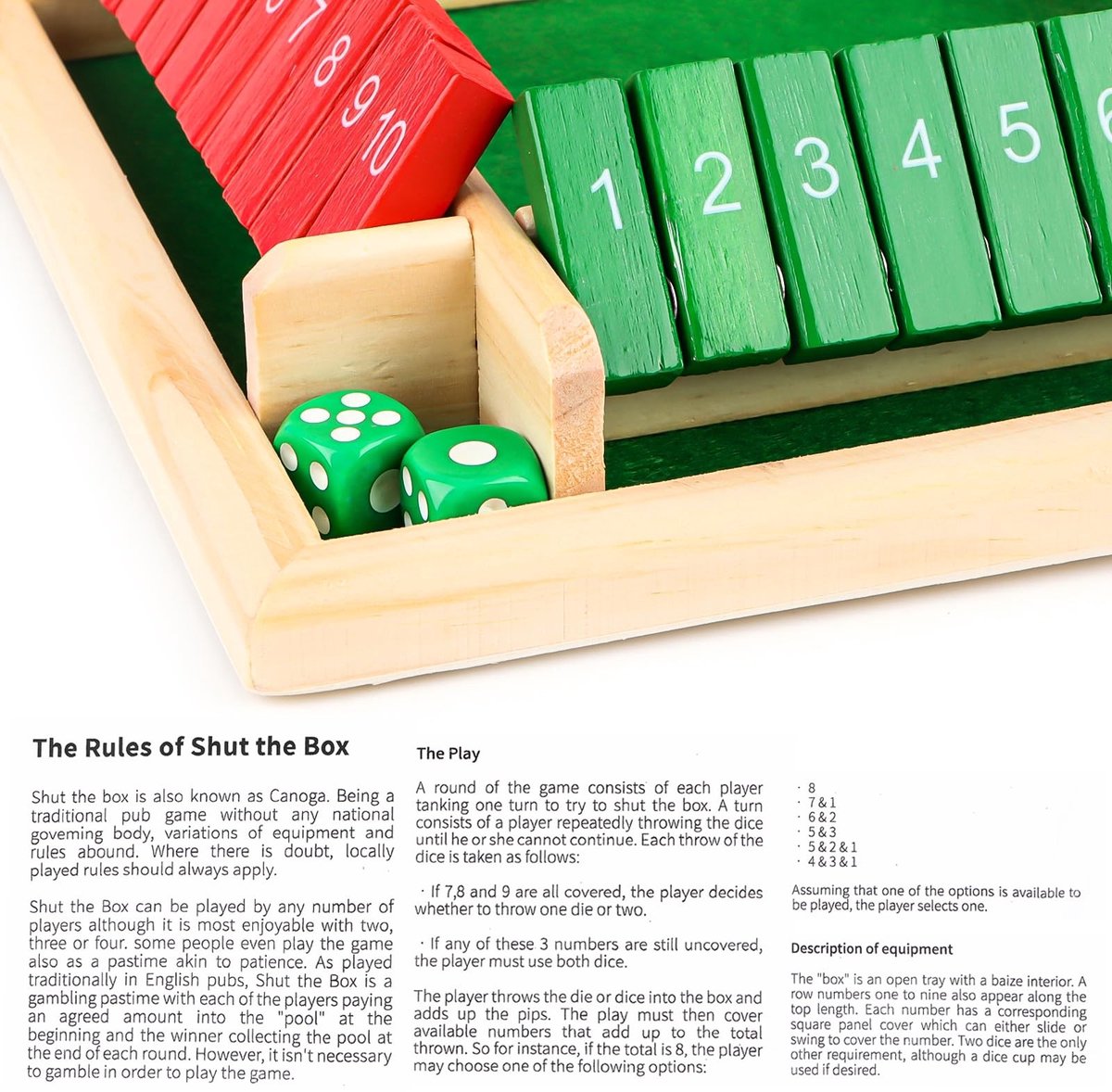 Dailygoody - Shut The Box Houten Bordspel - Traditioneel Dobbelspel - Geschikt voor Familie en Vrienden - 4 Spelers - Wiskundig Vermaak - Ideaal voor ...