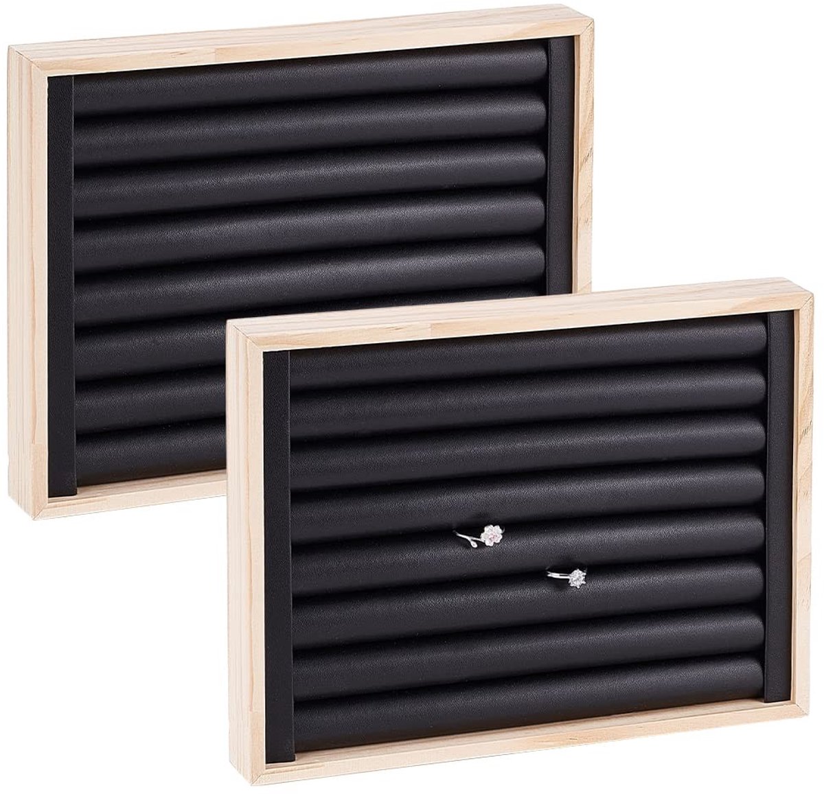 Dailygoody - PU Leder Ringen Displays - Sieraden Organizer - Zwart - Oorbellen en Ringen - 7 Slots Houder - Geschikt voor Dames - 24,1x18x3,1 cm