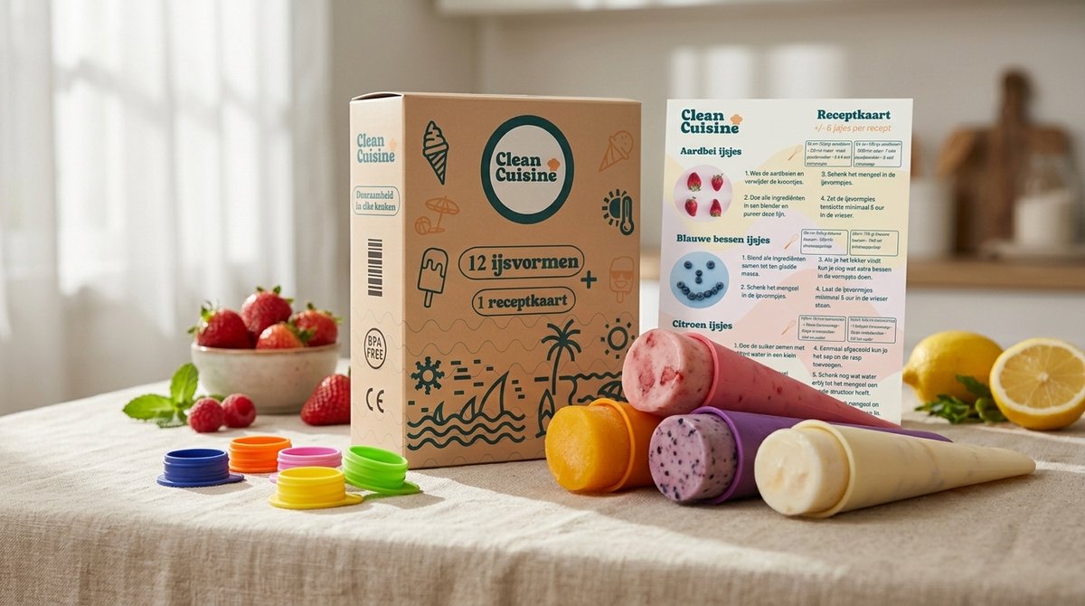 Clean Cuisine IJsvormpjes - IJsvormpjes voor ijslollys - IJsjes maken - Vaatwasser Bestendig - BPA vrij - 12 stuks - Met Receptkaart — afbeelding 4