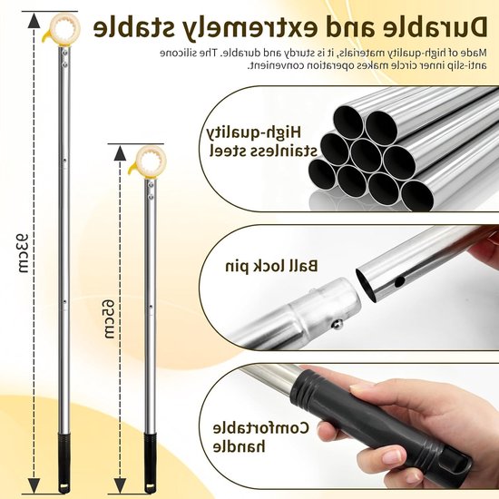 Stokhaak voor dakramen, stang om te openen, raamopener, verlenging, raamgreep, verlenging van roestvrij staal, telescoopstang, voor het openen van ramen, dakluiken, haken voor Velux-dakramen (92 cm — afbeelding 2