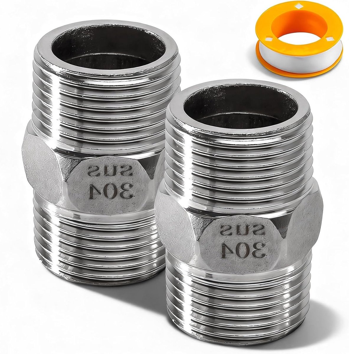 2 Stuks RVS Dubbele Nippel 3/4 Inch, Verlengadapter voor Pijpverbinding, DN20 Draadfitting voor Duurzame Installatie