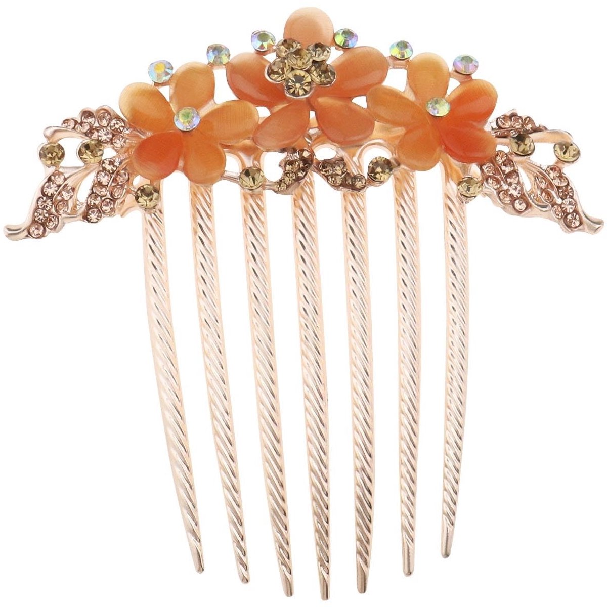 Dailygoods - Dailygoody - Bloem Haar Kam - Bruidsaccessoire - Strass Hoofddeksel - Champagne Kleur - Decoratieve Haaraccessoires - Geschikt voor Vrouwen en Meisjes
