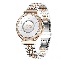 Knobbout Luxe Dames Smartwatch 1.27” met Kristallen – Bluetooth Bellen – HD Touchscreen – Hartslag, Bloeddruk & SpO₂ Monitoring – Vrouwelijke Gezondheidsfuncties – AI spraakassistent– IP68 Waterdicht – Tweekleurige stalen band