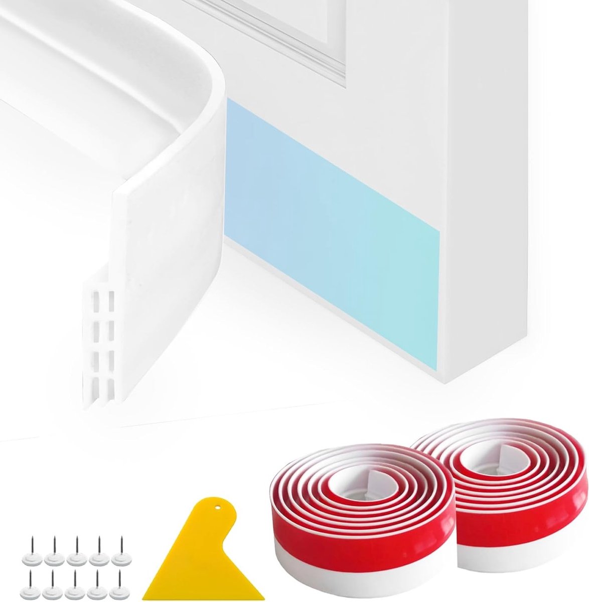 Siliconen Deur Dichtstrip (0.9 m x 50 mm) met Strickle en 10 Duwspijkers, Geluids- en Stofdichte Oplossing voor Deuren en Ramen