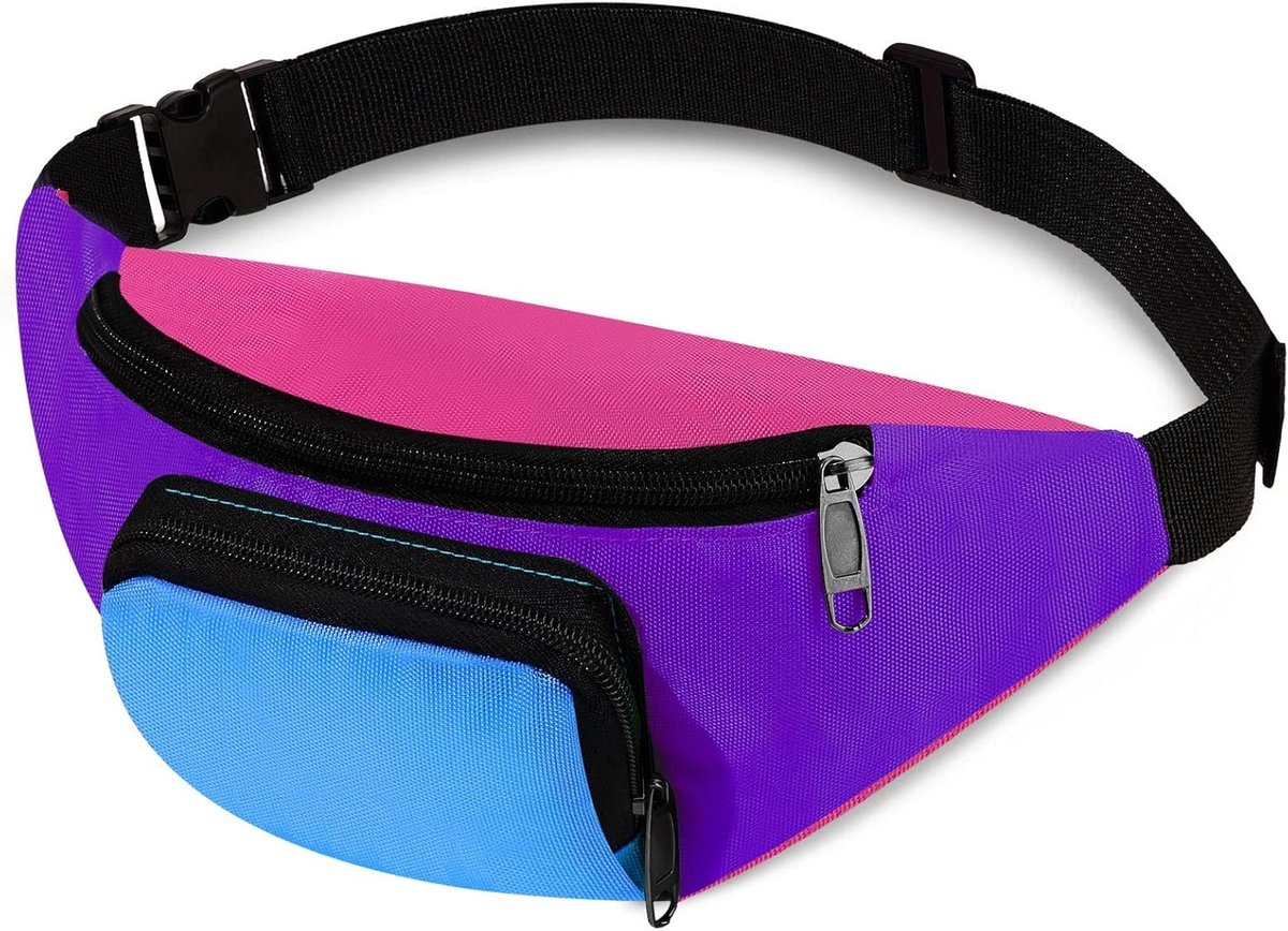 Neon Retro 80s Heuptas met 2 Vakken, Verstelbare Tailleband, Perfect voor Feestjes en Reizen