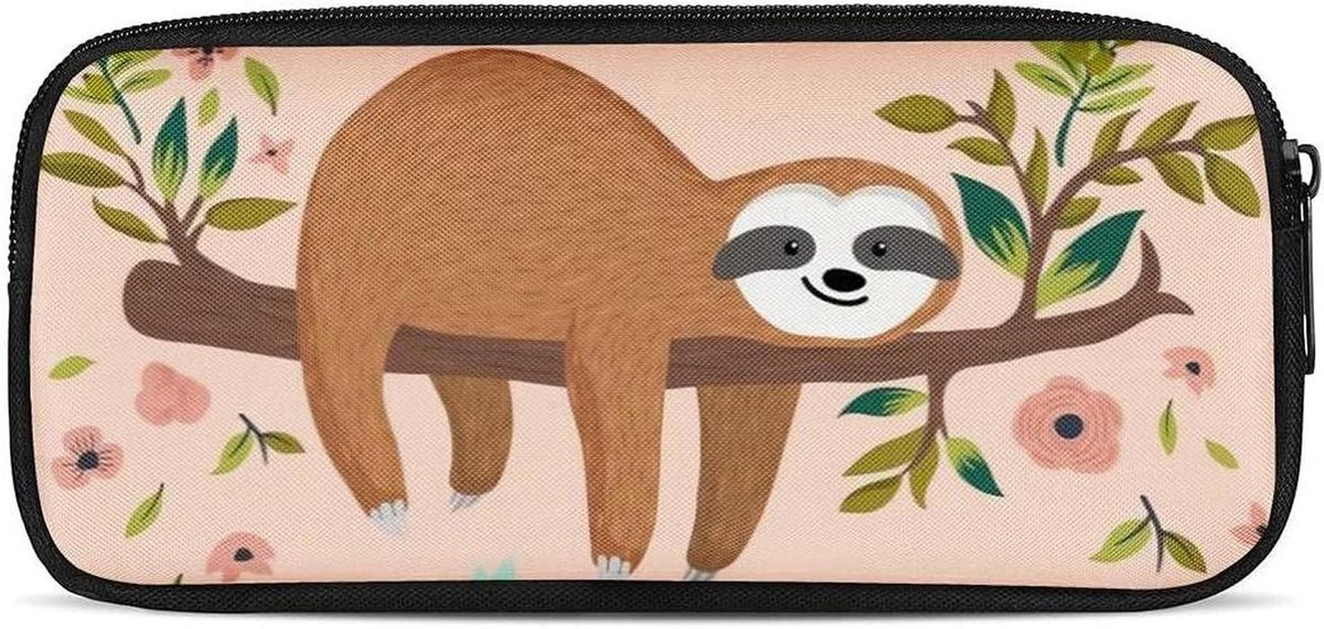 Etui met Luiaardprint - Pennendoos Pennenhouder - Schoolbenodigdheden Organiseren - Stevig Polyester Materiaal - 22 x 4.5 x 11 cm